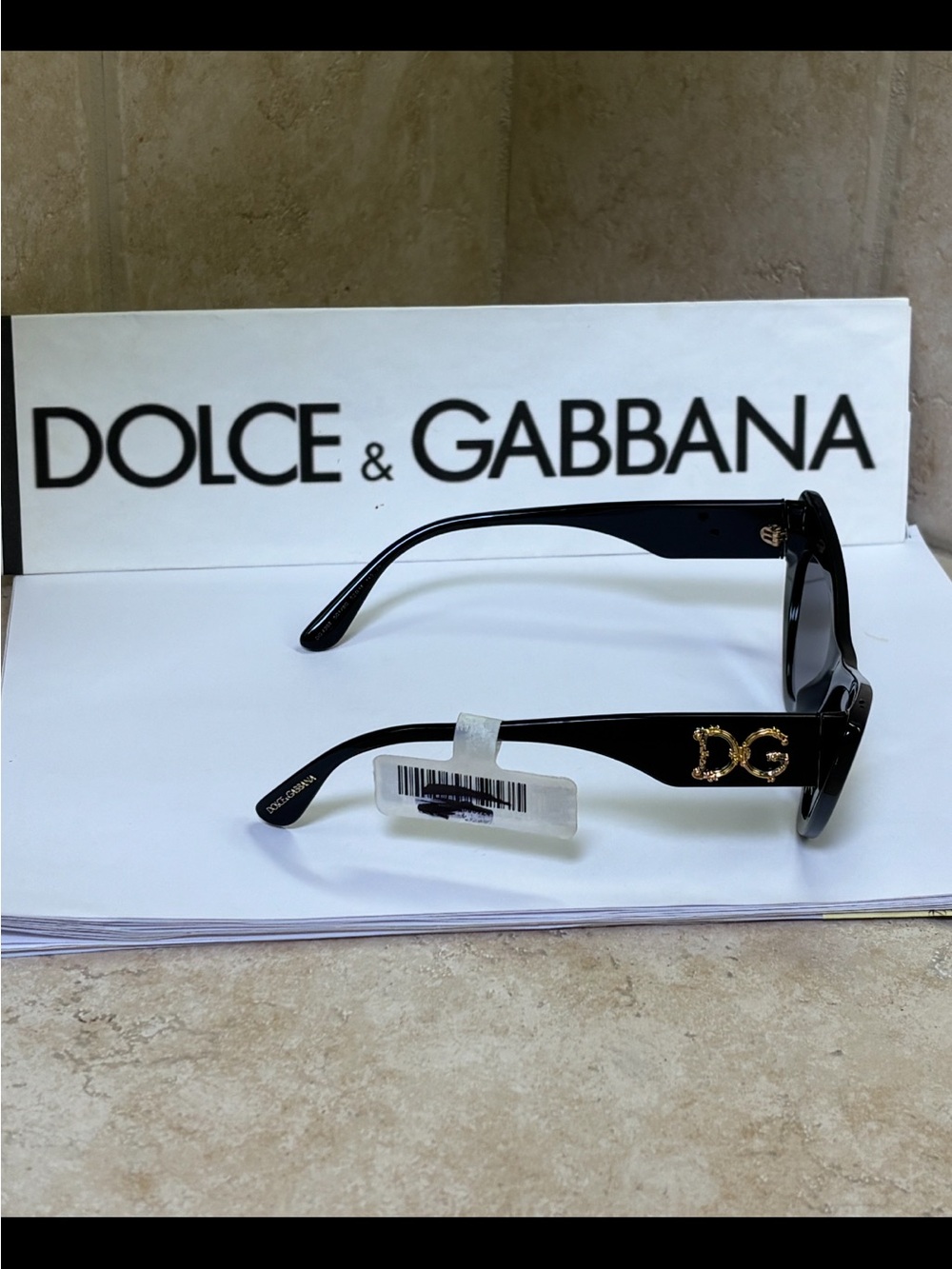 New Dolce & Gabbana DG4368 501/8G Black Cat-Eye Sunglasses with Dark Lenses - Picture 6 of 11